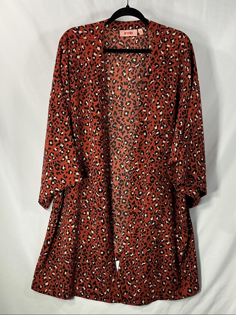 EVRI Brown Leopard Print Kimono Open Front Black White Size 3X Beach Vacation